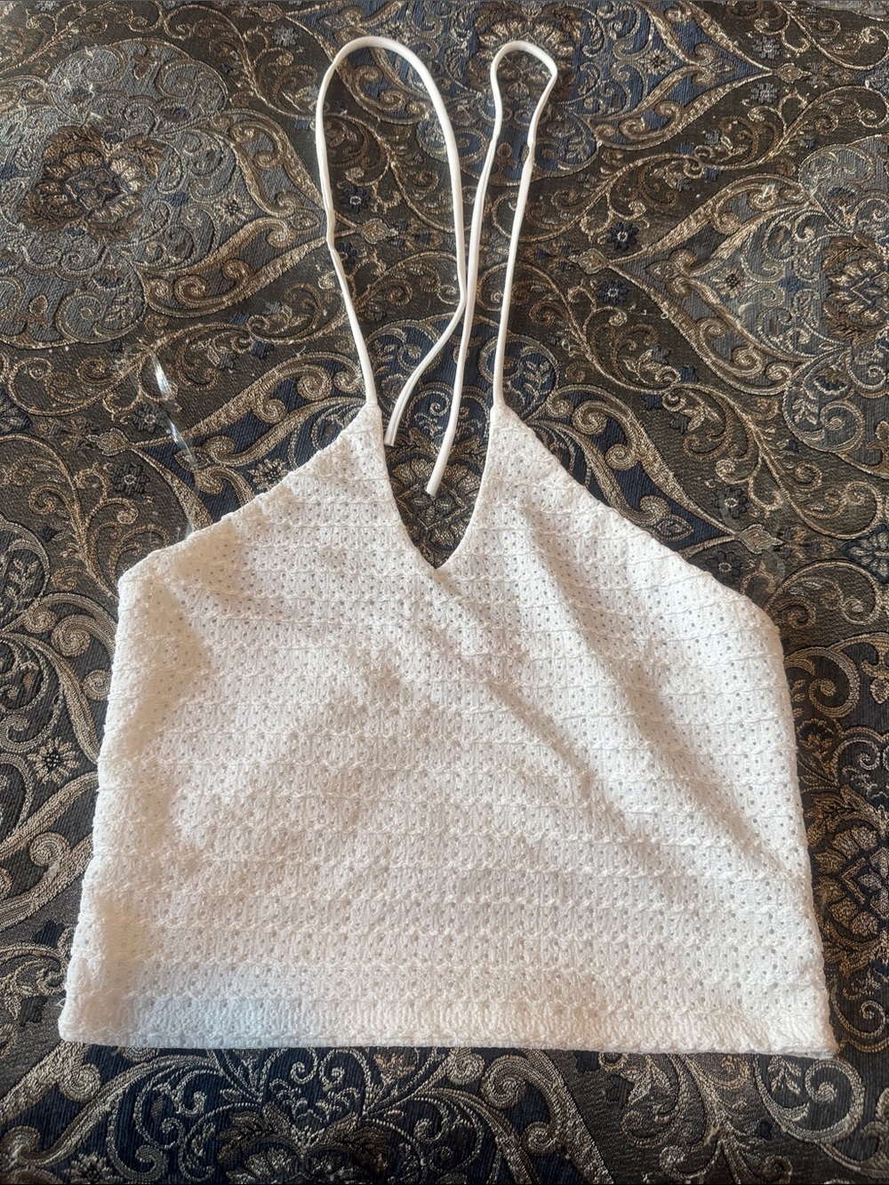 White Crochet Spaghetti-Strap Camisole Top